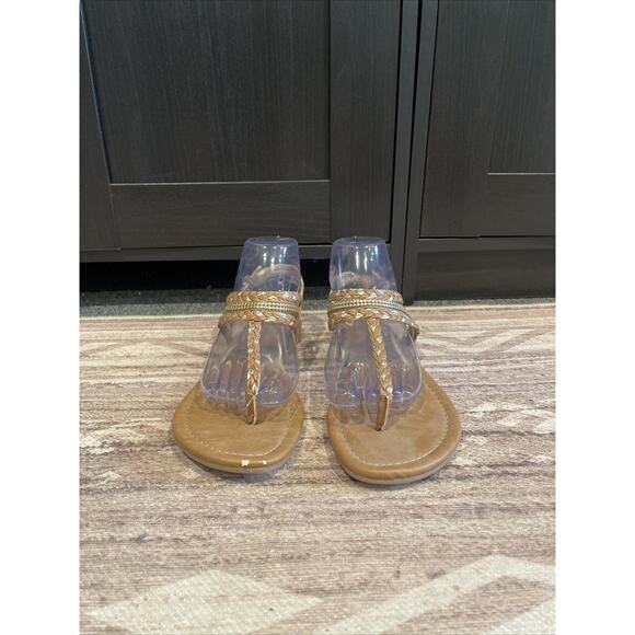 American Eagle Women’s Brown gold metallic Sandals Size 8 spring summer flats - Picture 2 of 5